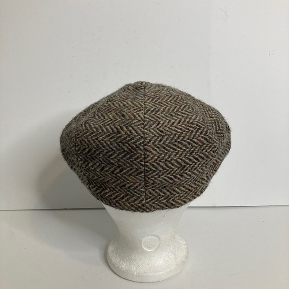 Vintage Flat Cap Mens Small Brown Herringbone Wool Donegal Tweed Made in Ireland - Picture 4 of 10
